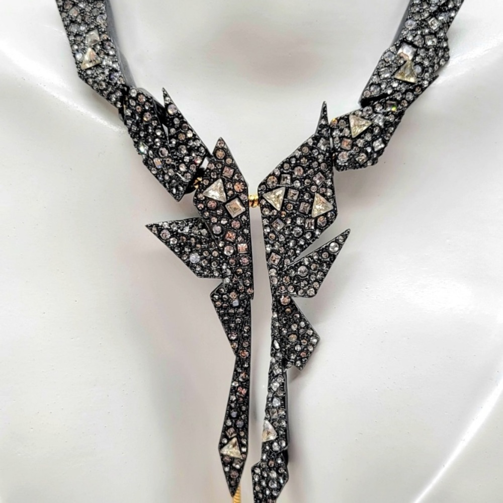 ALEXIS BITTAR Crystal Dark Edgy Shards Snake Chain Gold Gunmetal Lariat Necklace - Picture 6 of 15